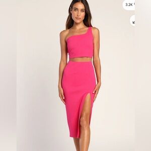Lulus Phenomenal Style Magenta One-Shoulder Two-Piece Midi Dress